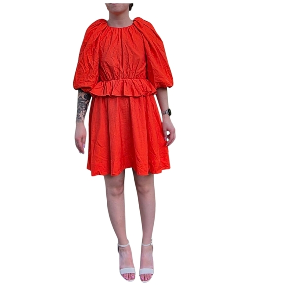 Banana Republic Balloon Sleeves Open Back Vibrant Orange Mini Dress - Picture 2 of 11